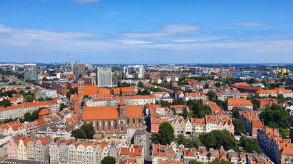 Naklejka na ściany i meble Top view of Gdansk from the tower of St. Mary's Basilica, Poland