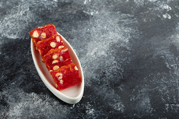 Tasty Turkish delight on a marble background