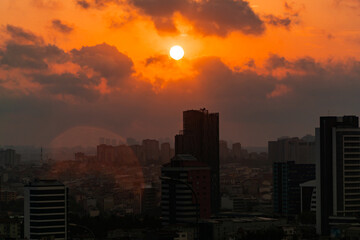 city skyline at sunset