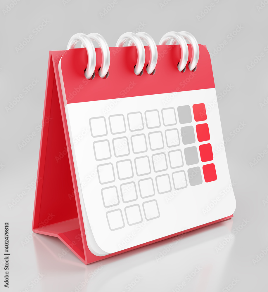 Fototapete desktop calendar. personal on desk calendar in form of the a-frame which is placed on reflective gra