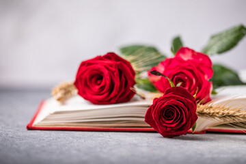Rose and Book, traditional gift for Sant Jordi, the Saint Georges Day. It is Catalunya's version of...