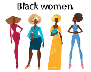 Black women set business people, traditional woman, fashion model, sport girl