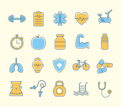 bundle of fitness and health icons