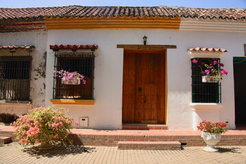 Colorful colonial architecture in sleepy Santa Cruz de Mompox, Bolivar, Colombia