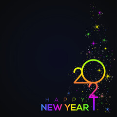 Happy New Year 2021, creative greeting card design with blue background. Vector design template. colored numbers.