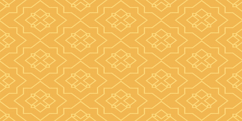 Yellow geometric ornament on on an orange background. Seamless wallpaper texture
