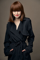 Photography studio romantic model Light skin black coat