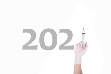 2021 covid-19, coronavirus. Happy new year vaccine pandemic.