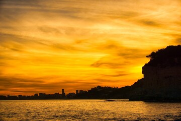 Sunrise at the beach with city views in Spain © ruthlaguna