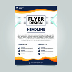 Blue and white wavy business flyer template
