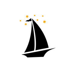 Sail boat and stars silhouette in vector