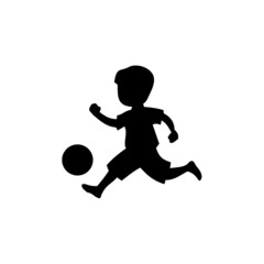 Little boy playing soccer silhouette in vector