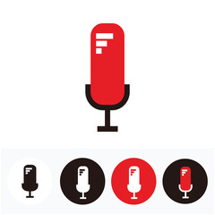 three stripes microphone set for broadcast or podcast - silhouette of three stripes microphone  isolated on white, black and red circle - three stripes microphone logo or icon set