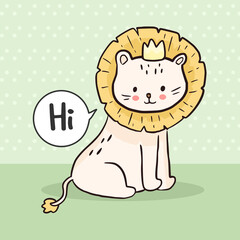 Cute little lion drawing line art simple illustration poster.