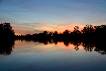 Reflection of sunset on Murray River