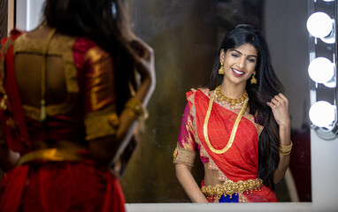 Indian girl portrait in saree for lights festival Diwali