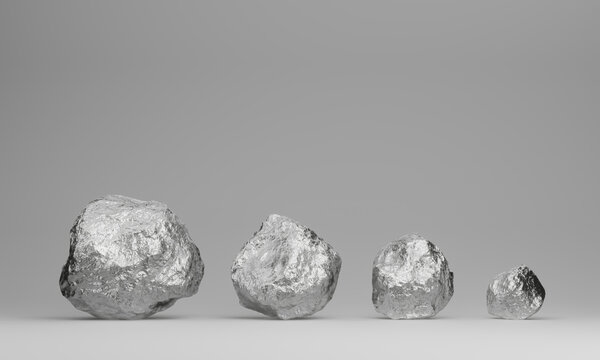 3D rendered pure silver ores