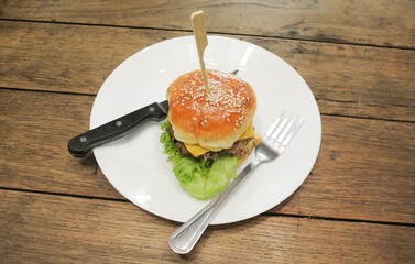 Cheese burger on white dish
