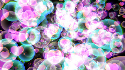 Fototapeta premium pink hearts aqua bubbles with dancing hearts floating on black screen