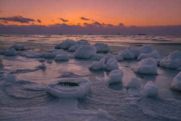 Ice on the winter sea coast