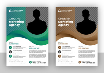 Modern multipurpose creative corporate business agency marketing flyer and brochure cover page design in a4 size paper sheet with creative shape in a minimal template with clean and modern typography.