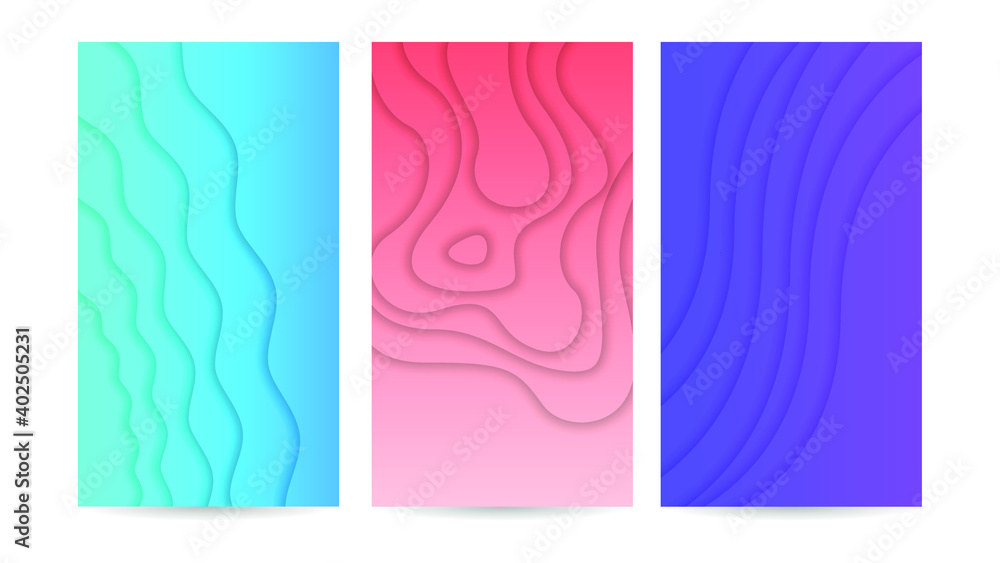 Poster set gradient collection abstract paper cut background vector shadows objects modern design