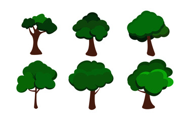 set of cartoon trees isolated on a white.