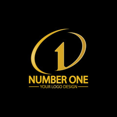 Golden Number one logo  icon vector illustration design isolated black background