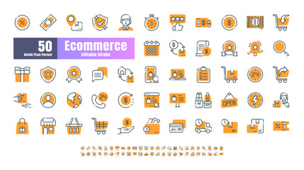 64x64 Pixel Perfect of Ecommerce Online Shopping Delivery. Filled Color Thin Line Outline Editable Stroke Icons Vector. for Website, Application, Printing, Document, Poster Design, etc.