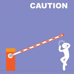 Parking car barrier hitting one person with the text caution, vector
