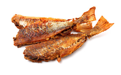 The Deep fried salted fish on white background