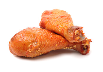 grilled chicken leg  on white background 