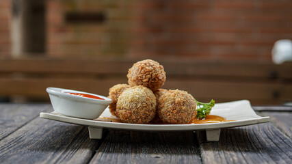 bitter ballen on top table at cafe