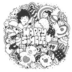 Happy single Valentines Day. Greeting card with lettering and doodles.