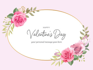 Fototapeta na wymiar Valentine's day greeting card with roses frame