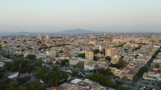 Aerial View. Guadalajara Cathedral in the Distance. Golden Hour.