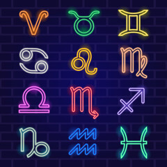 Zodiac symbol bundle with neon effect
