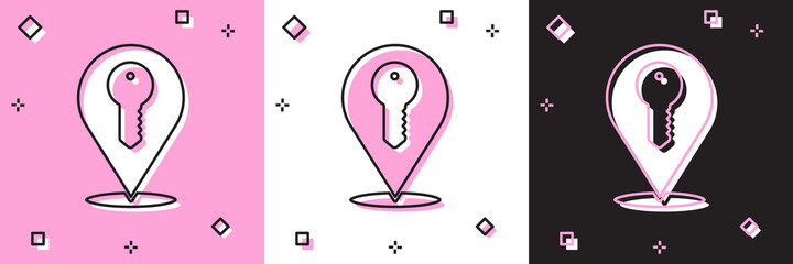 Set Location key icon isolated on pink and white, black background. The concept of the house turnkey. Vector.