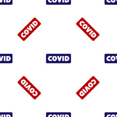 Blue and red Corona virus covid-19 icon isolated seamless pattern on white background. Bacteria and germs, cell cancer, microbe, fungi. Vector..