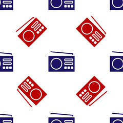 Blue and red Radio with antenna icon isolated seamless pattern on white background. Vector.