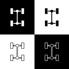 Set Chassis car icon isolated on black and white background. Vector.