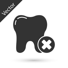 Grey Tooth with caries icon isolated on white background. Tooth decay. Vector.