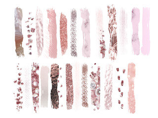 Watercolor strokes in pink tones with foil and glitter texture. Designer modern textures for website design, instagram, postcard, banner, invitation
