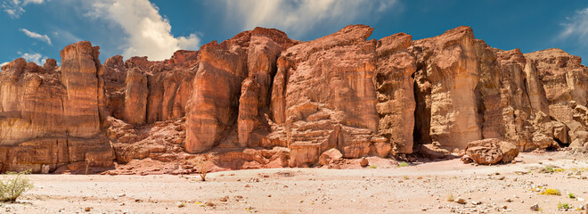 Unique red stone formation - pillars of the Solomon King in Timna geological park, 25 km north of...