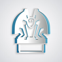 Paper cut Gargoyle on pedestal icon isolated on grey background. Paper art style. Vector.