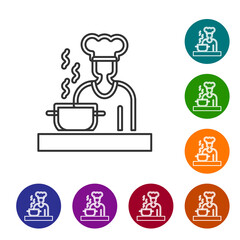 Black line Spanish cook icon isolated on white background. Set icons in color circle buttons. Vector.