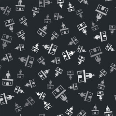 Grey Church building icon isolated seamless pattern on black background. Christian Church. Religion of church. Vector.