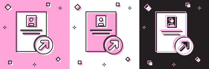 Set Job promotion icon isolated on pink and white, black background. Success, achievement, motivation business symbol, growth. Vector.