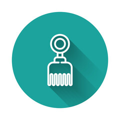 White line Hairbrush icon isolated with long shadow. Comb hair sign. Barber symbol. Green circle button. Vector Illustration.