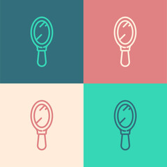 Pop art line Hand mirror icon isolated on color background. Vector Illustration.